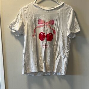 White Kids Short Sleeve Tee with Pink Cherry Graphic